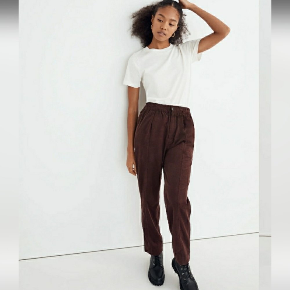 🆕️Corduroy Pull On Tapered Pants, Chocolate Brown - Picture 5 of 9